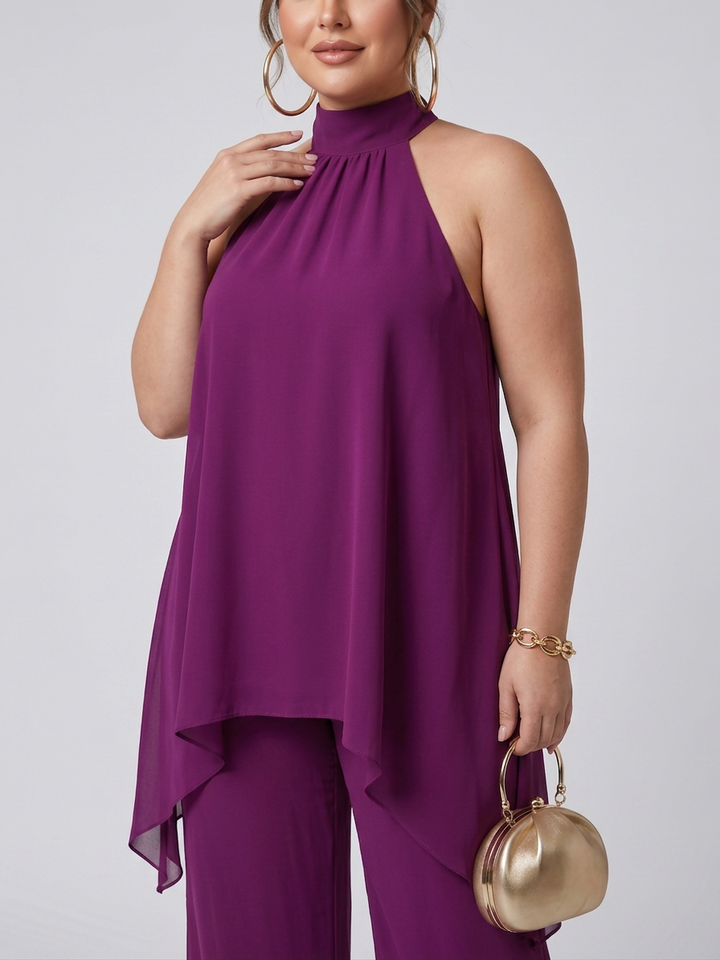 Fleur | Asymmetric Tunic Top Wide Leg Trousers Set