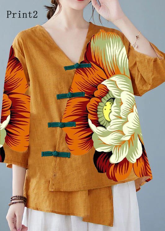 Pia - Yellow Button Shirt Tops Asymmetrical Half Sleeve