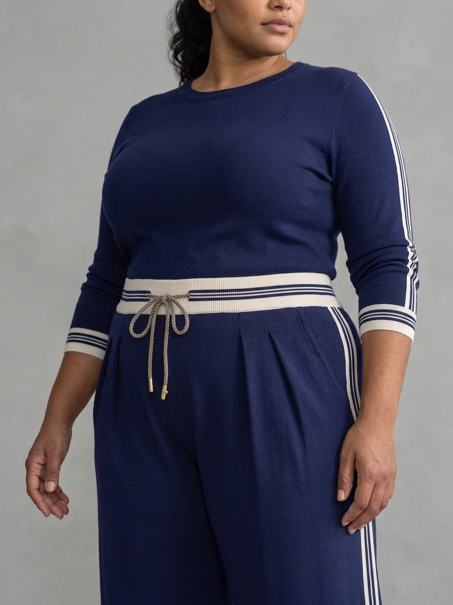 Alma | Fitted Long Sleeve Top Wide Leg Trousers Set