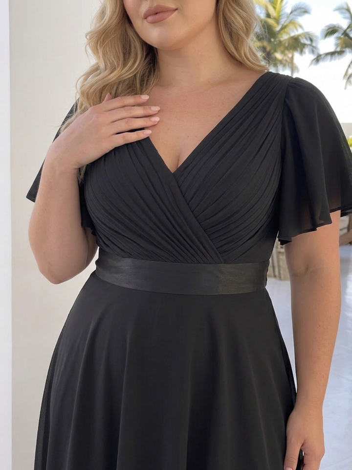 Cataleya | Short Flutter Sleeve Defined Waist Maxi Dress