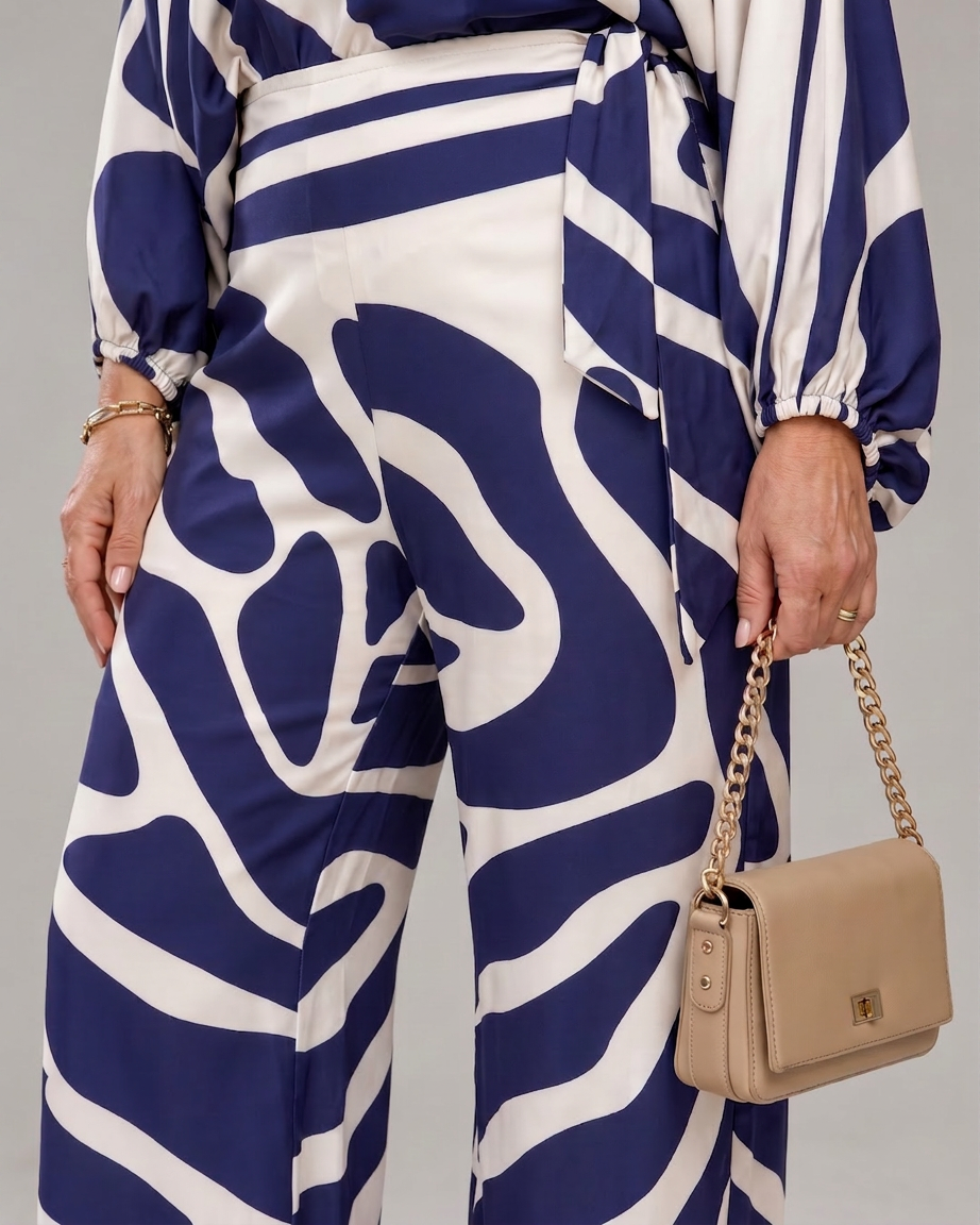 Calliope | Abstract Print Off Shoulder Top And Wide Leg Trousers Set