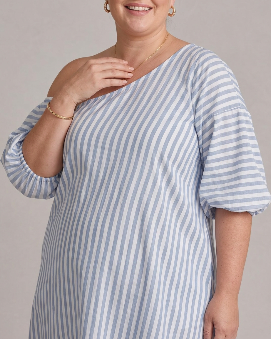 Seraphina | Striped Off Shoulder Puff Sleeve Midi Dress