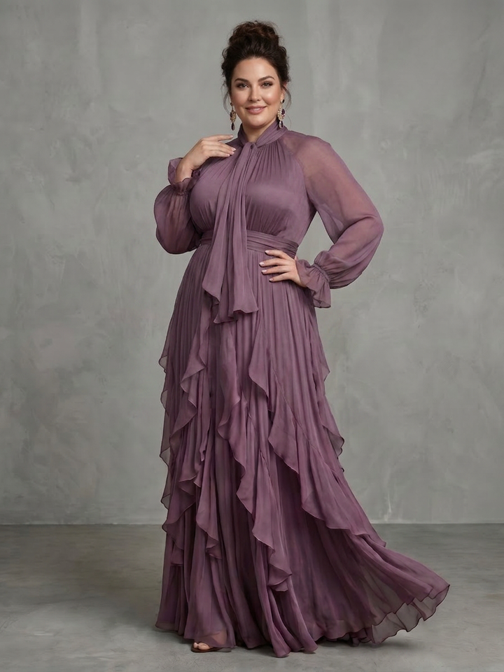 Adeline | Tie Neck Ruffle Tiered Maxi Dress