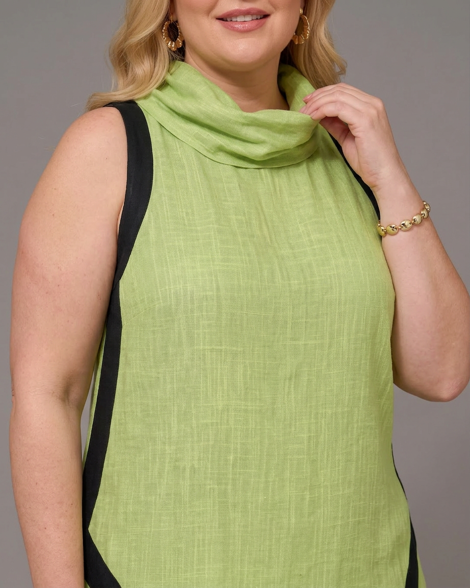 Genevieve | Contrast Trim Sleeveless Layered Top And Wide Leg Trousers Set
