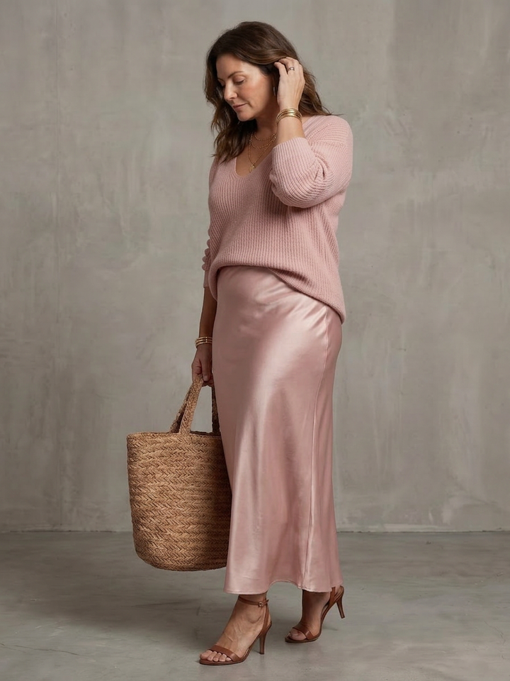 Ines | Bias Fall Satin Skirt Knit Layer Set