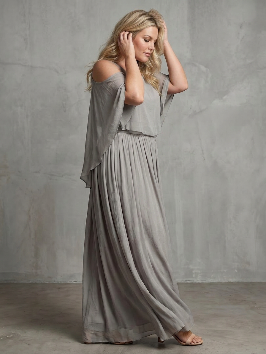 Rui | Layered Drape Cold Shoulder Top Wide Leg Set
