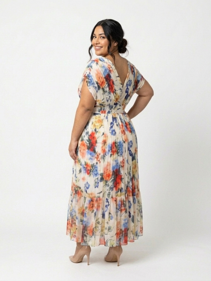 Coraline | Short Sleeve Pleated Floral Midi Dress