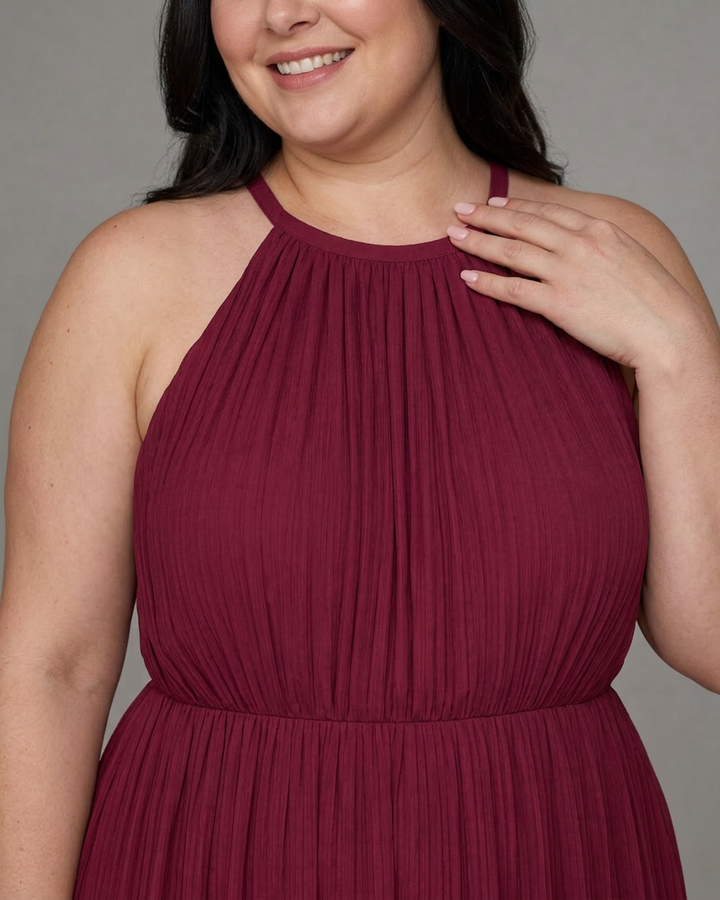 Wanda | Pleated Halter Neck Wide Leg Relaxed Jumpsuit