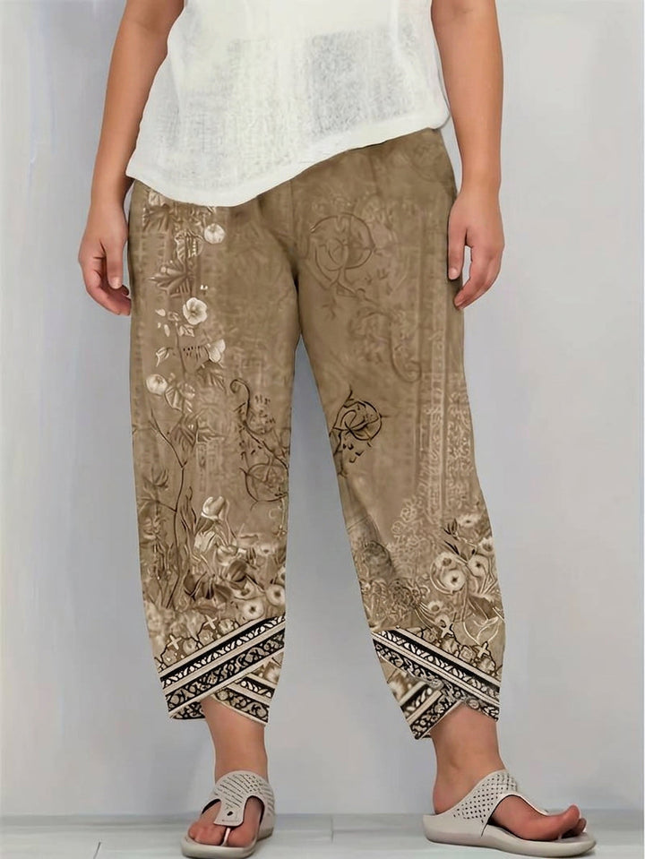 Olwen | Vintage Floral Capri Trouser With Elastic Waist