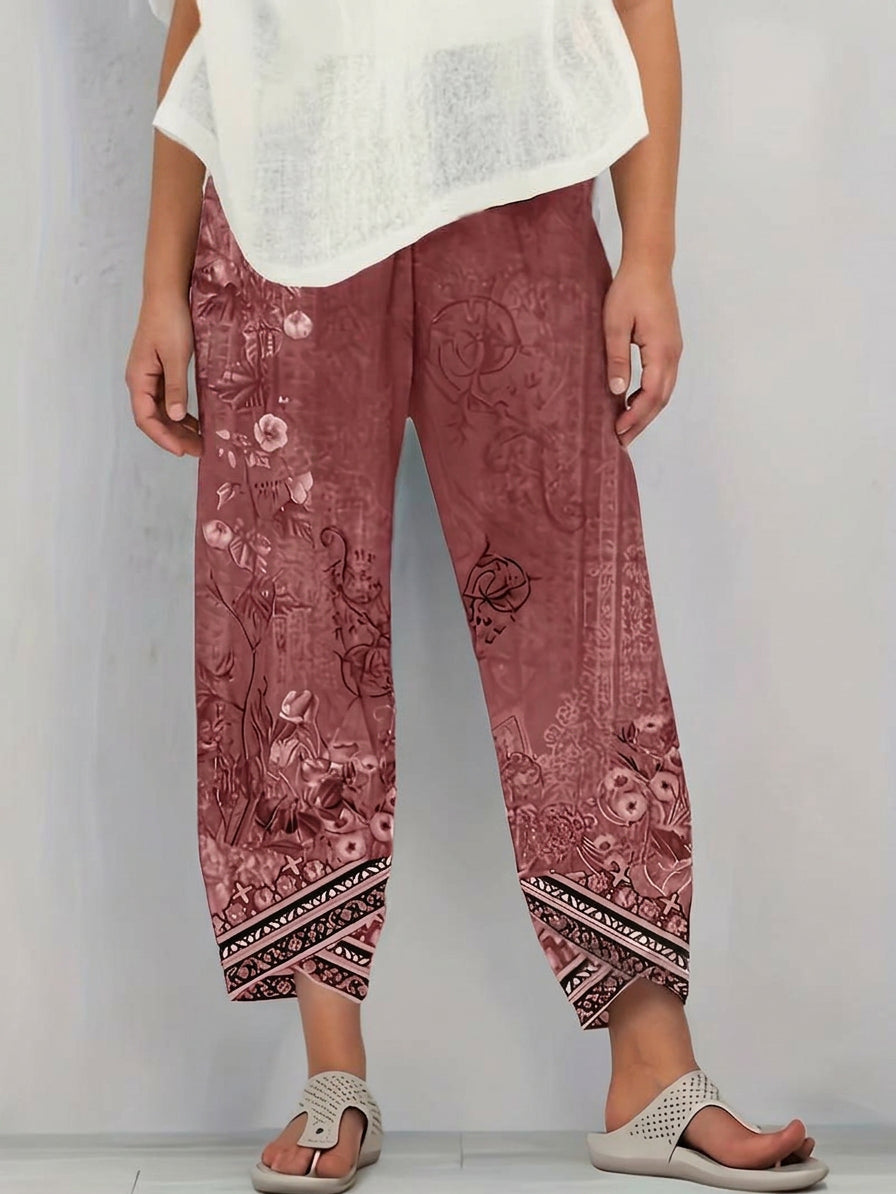 Olwen | Vintage Floral Capri Trouser With Elastic Waist