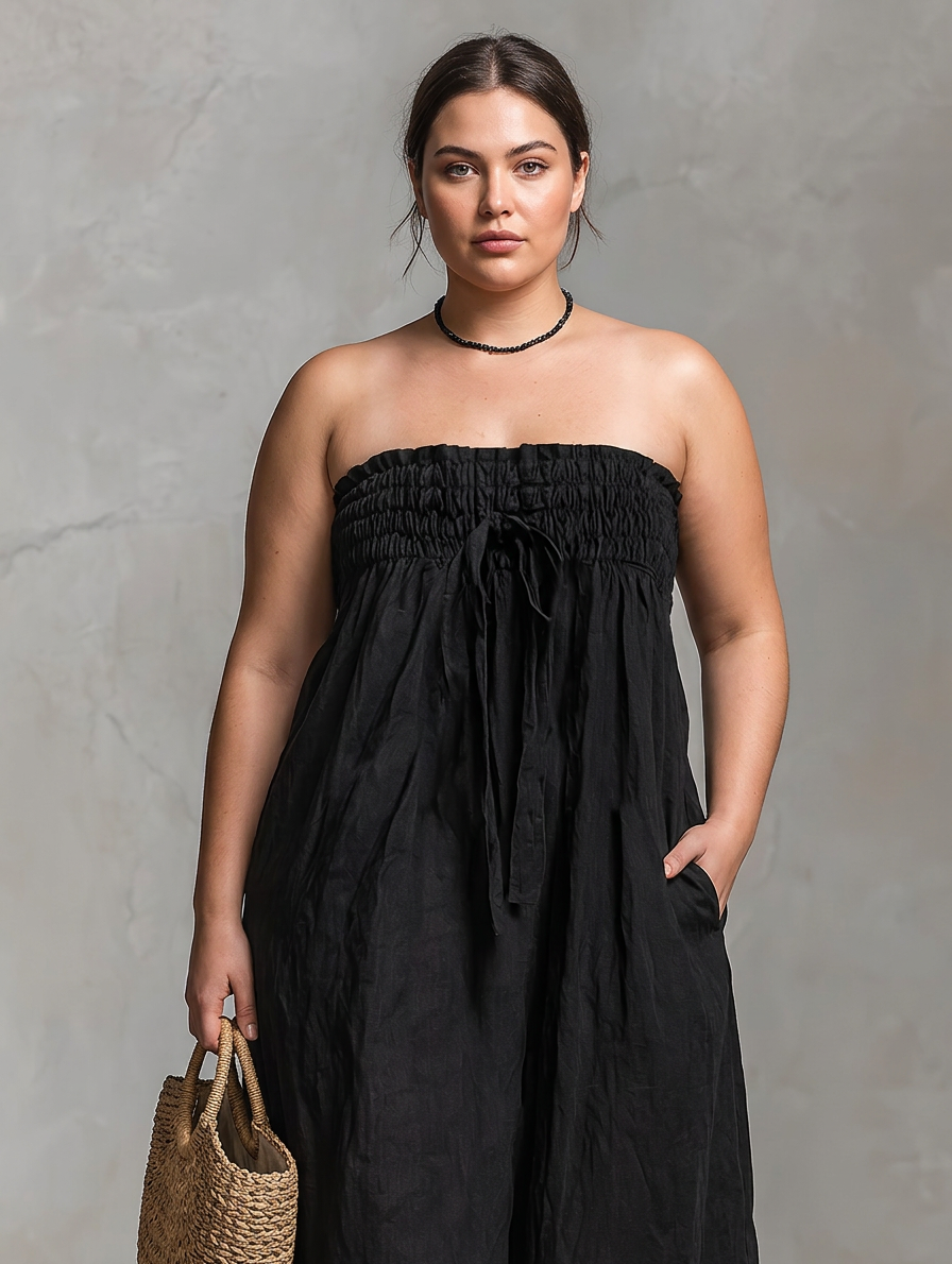 Vera - Loose-Fit Linen-Blend Strapless Jumpsuit