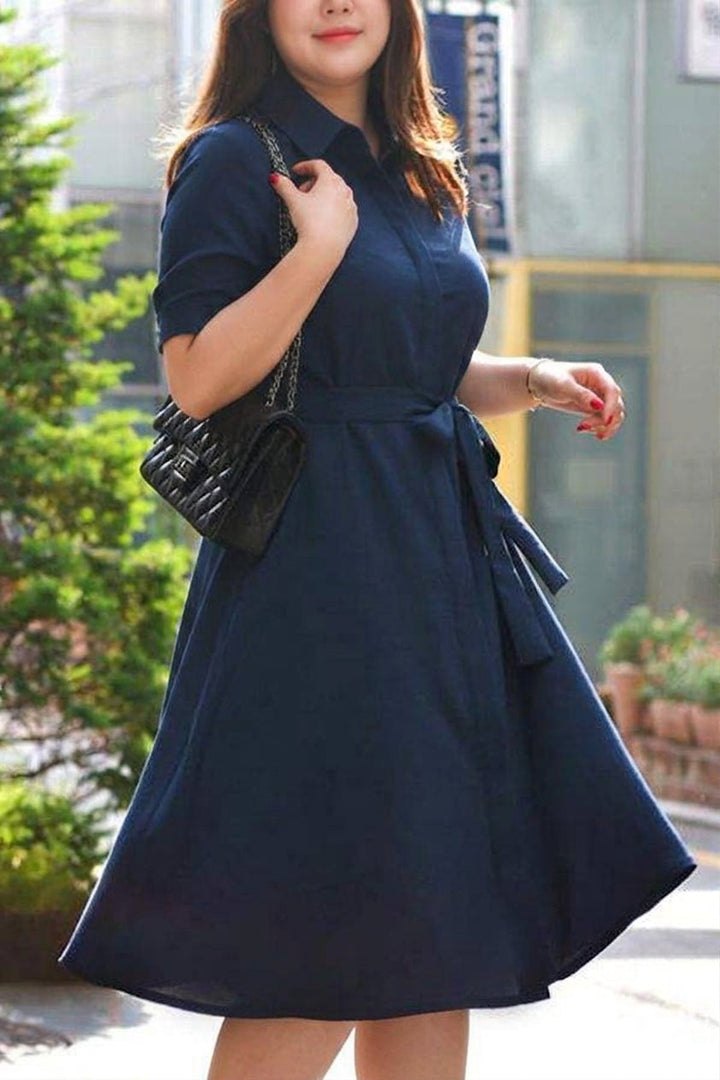 Cordelia - Navy Belted Shirt Dress