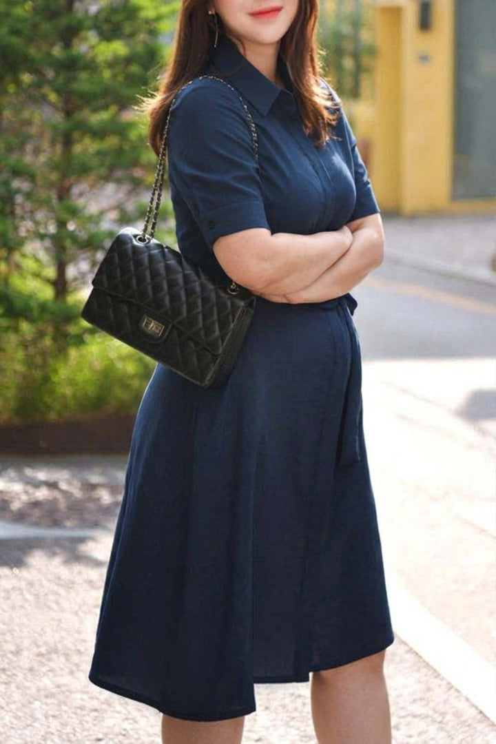 Cordelia - Navy Belted Shirt Dress