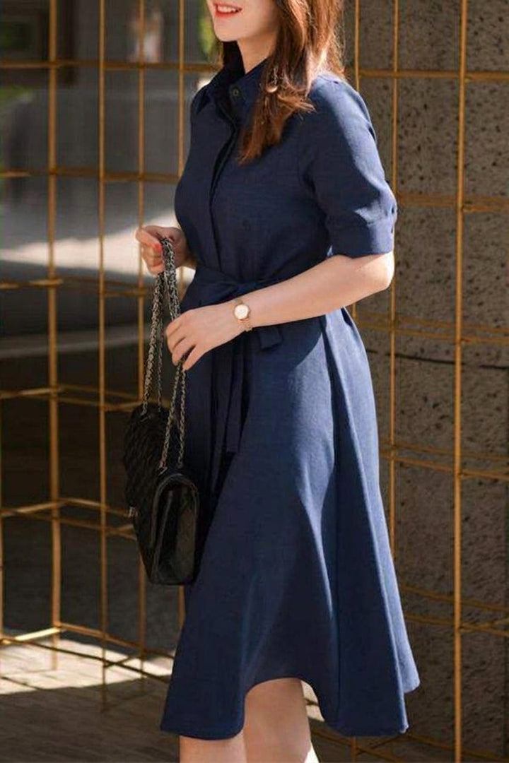 Cordelia - Navy Belted Shirt Dress