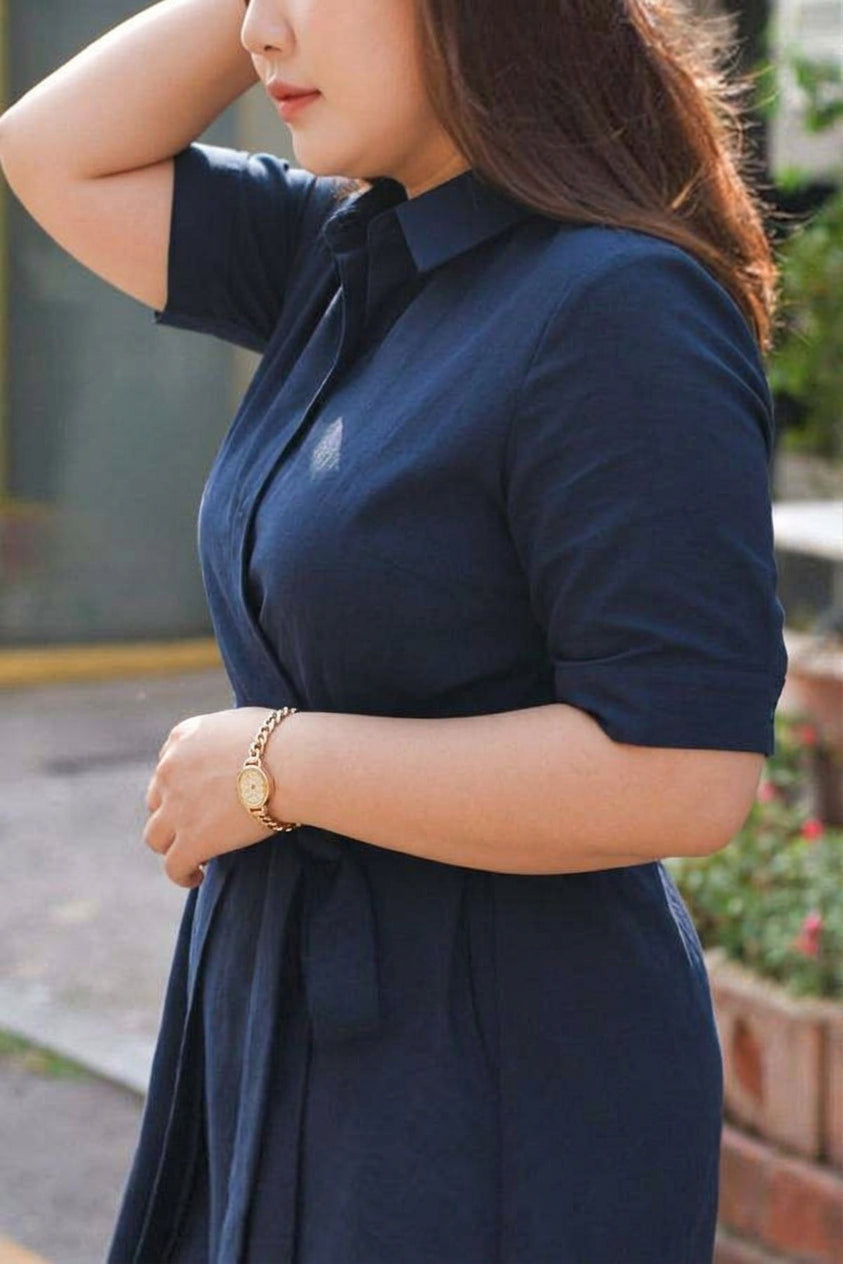 Cordelia - Navy Belted Shirt Dress