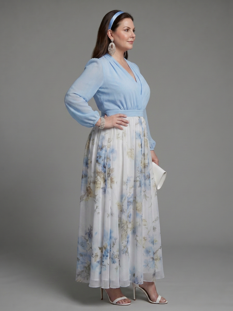 Nia | V Neck Sheer Bodice Floral Maxi Dress