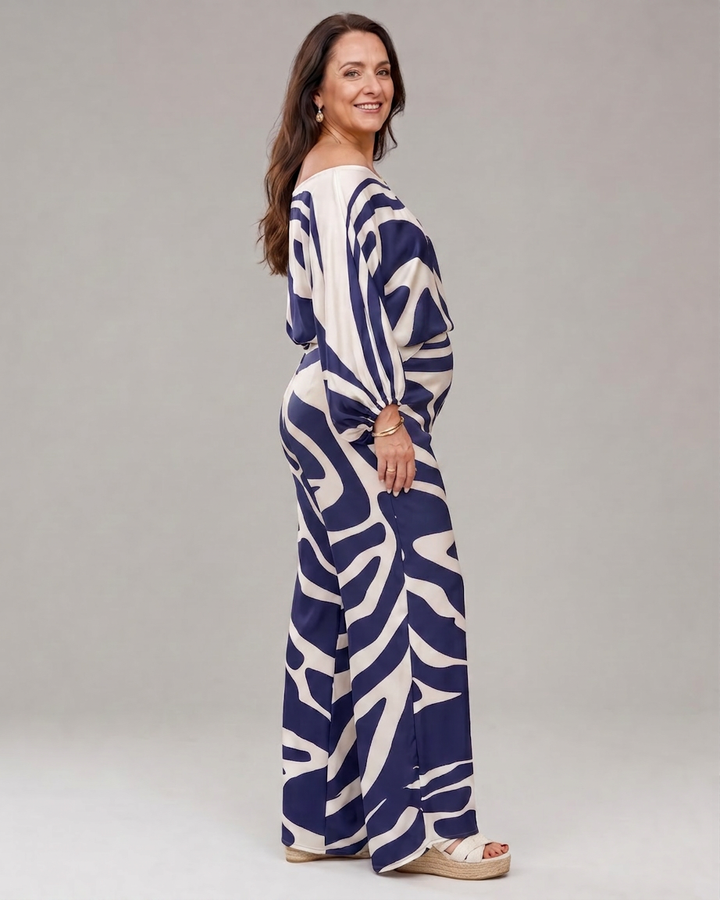 Calliope | Abstract Print Off Shoulder Top And Wide Leg Trousers Set