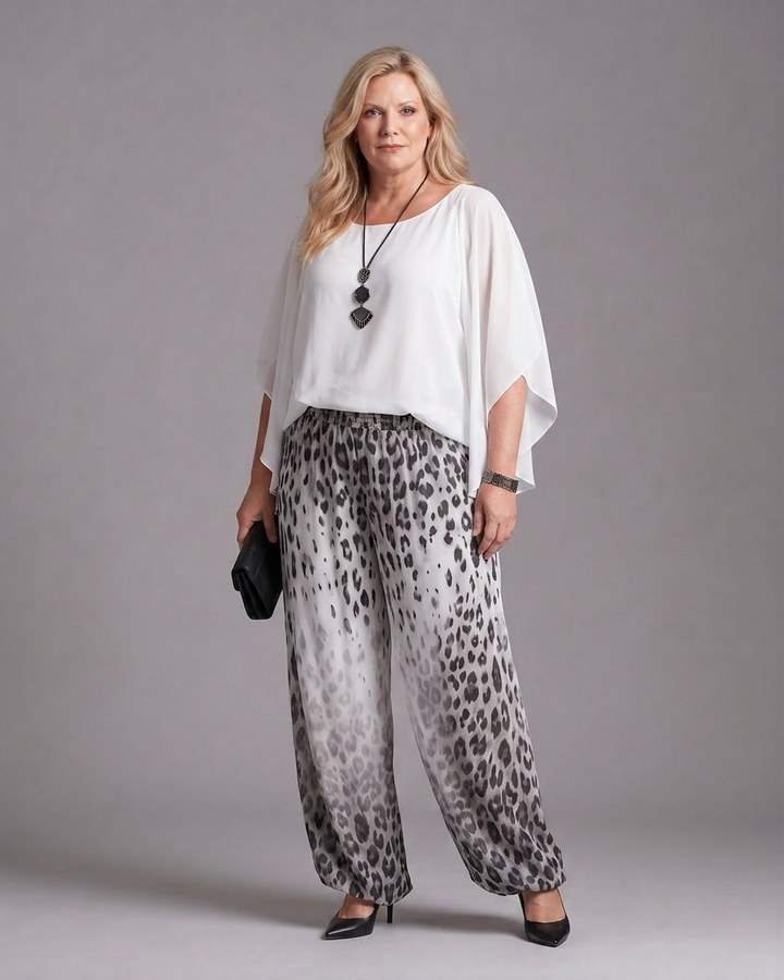 Vienne | Flowing Chiffon Top And Printed Wide Leg Trousers Set