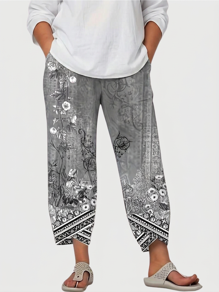 Olwen | Vintage Floral Capri Trouser With Elastic Waist