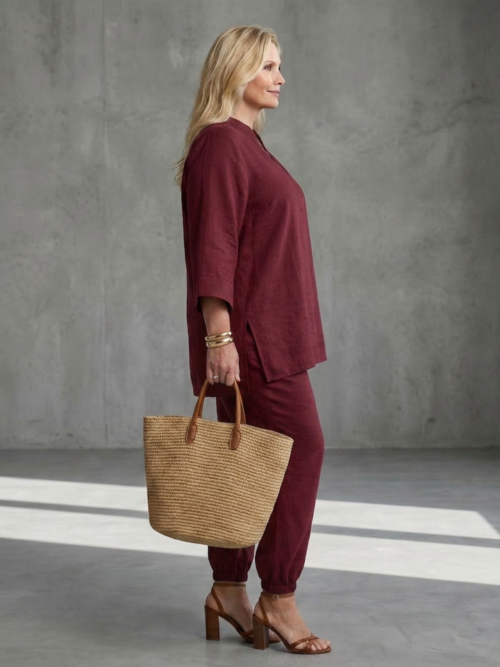 Heledd | V Neck Tunic Gathered Trouser Set