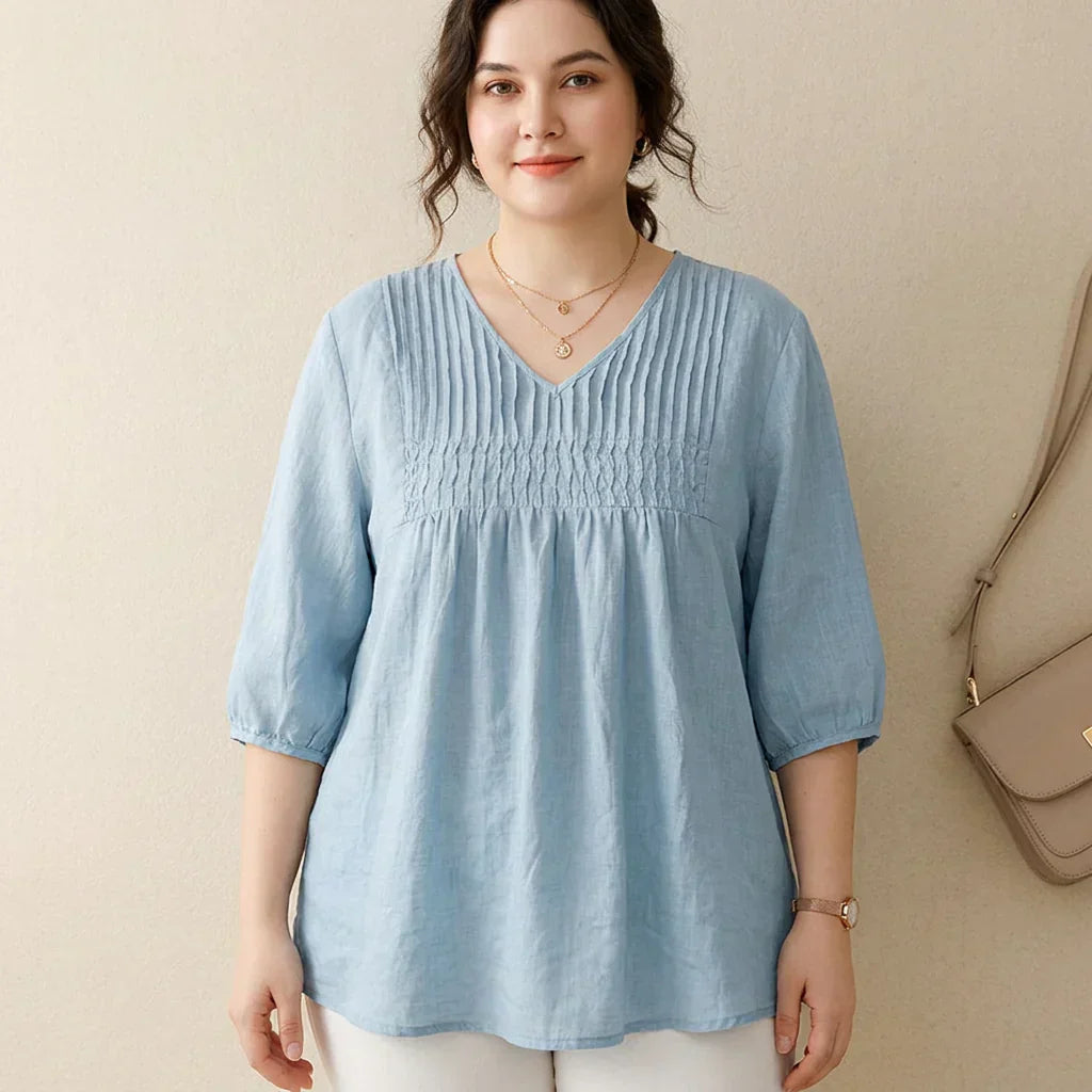 Tindra - Pure Linen Cotton Pleated Comfortable tunic