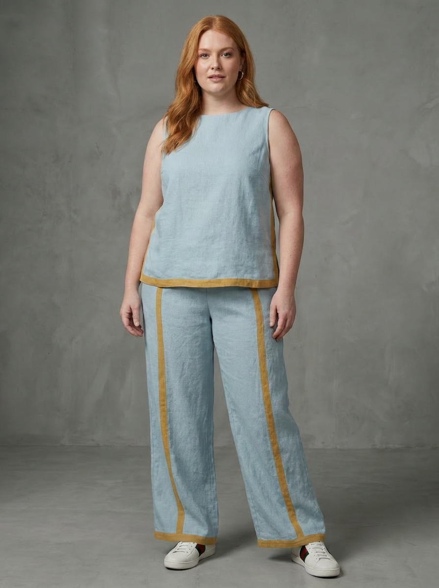 Yasmin | Sleeveless Top Wide Leg Contrast Trousers Set