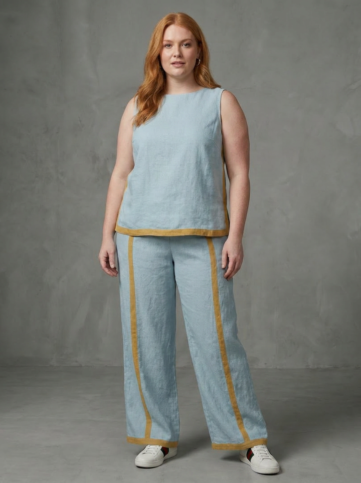 Yasmin | Sleeveless Top Wide Leg Contrast Trousers Set