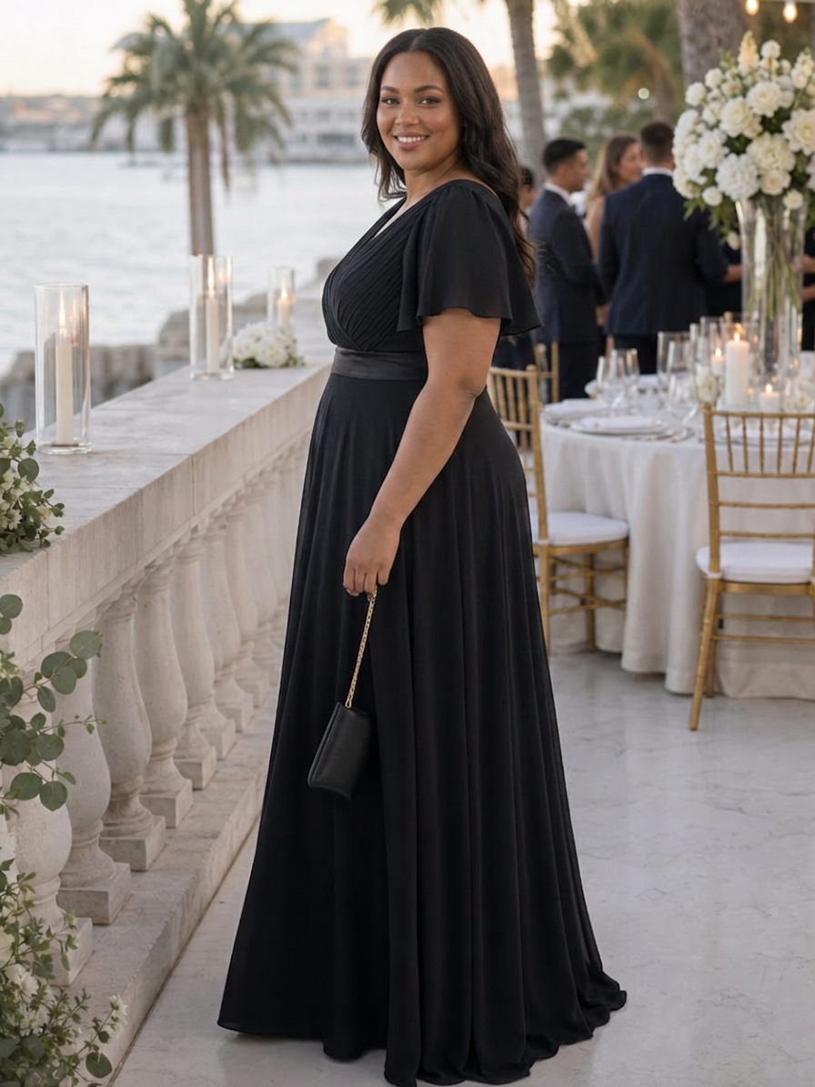 Cataleya | Short Flutter Sleeve Defined Waist Maxi Dress
