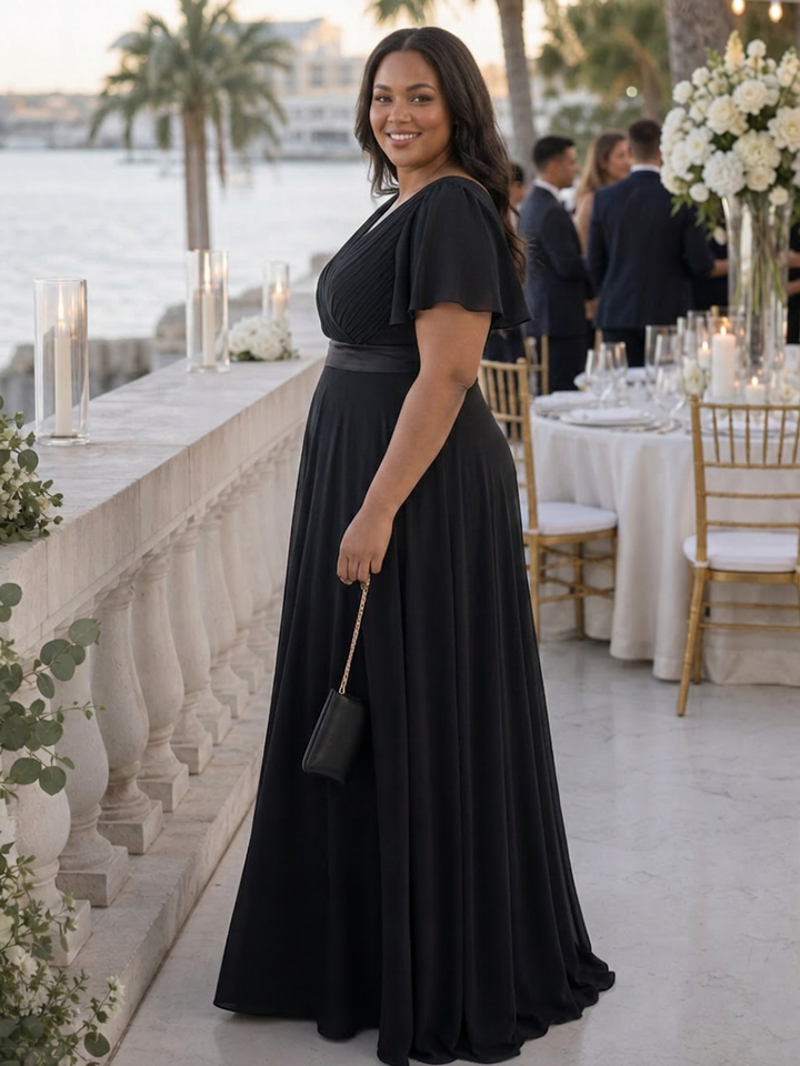 Cataleya | Short Flutter Sleeve Defined Waist Maxi Dress