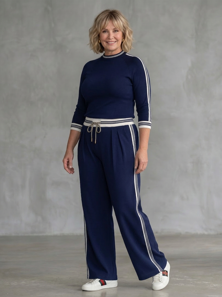Alma | Fitted Long Sleeve Top Wide Leg Trousers Set