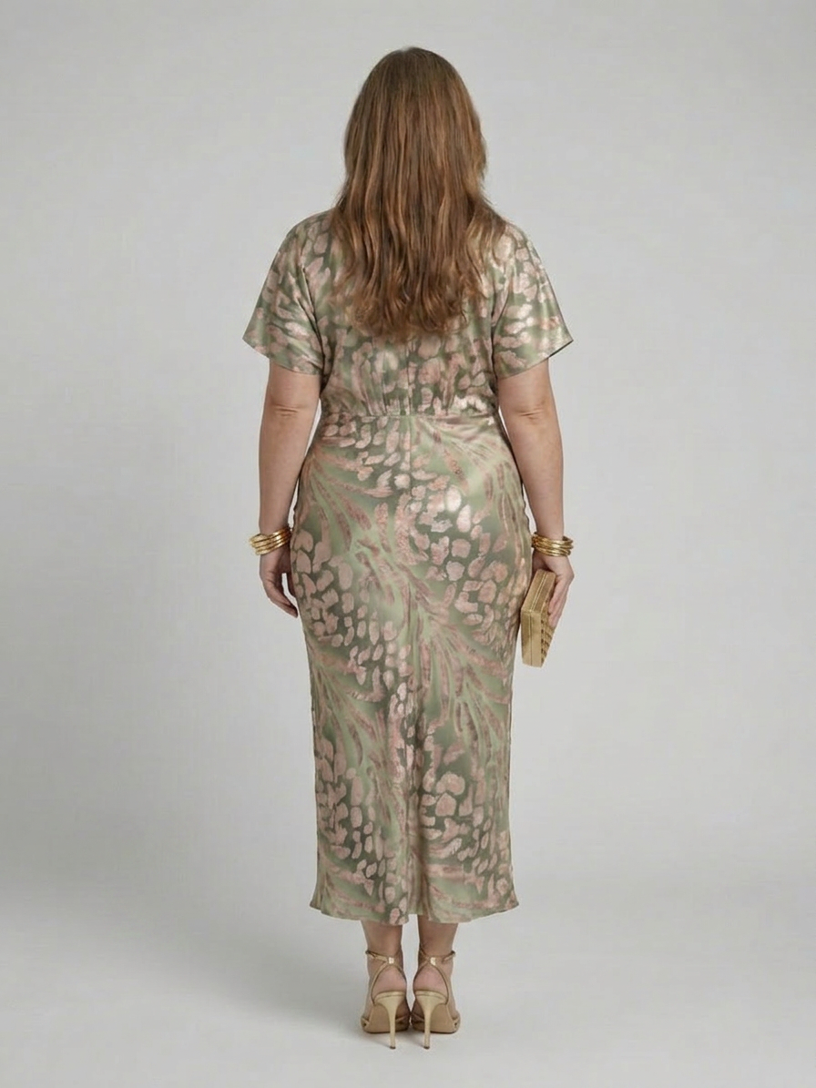 Stella &amp; Grace™ | Abstract Print V Neck Twist Waist Midi Dress