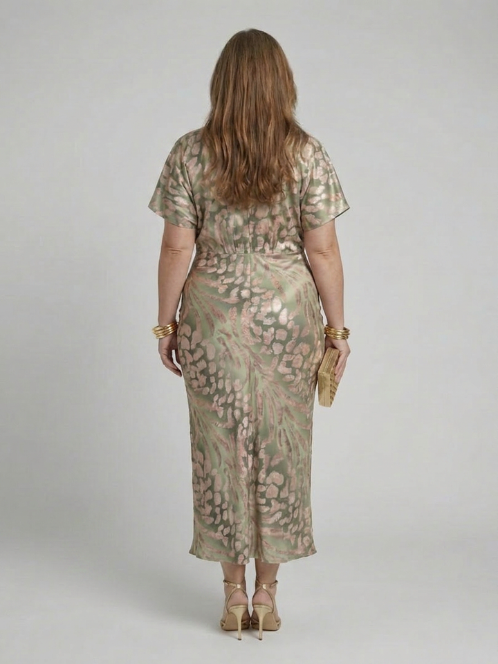 Stella &amp; Grace™ | Abstract Print V Neck Twist Waist Midi Dress