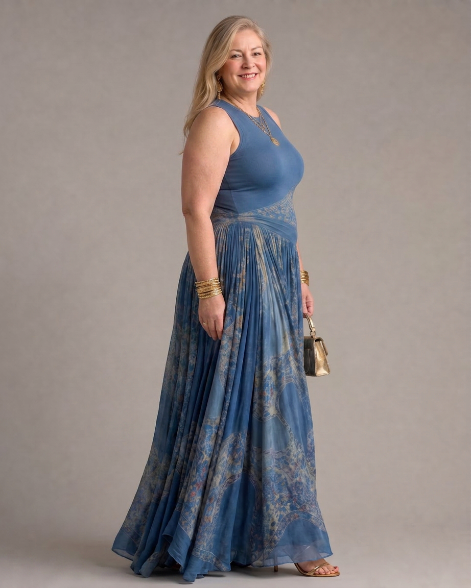 Selma | Sleeveless Printed Bodice And Flowing Maxi Skirt Dress