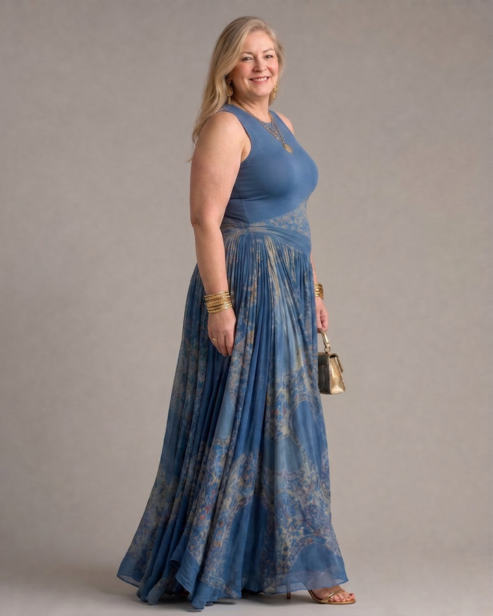 Selma | Sleeveless Printed Bodice And Flowing Maxi Skirt Dress