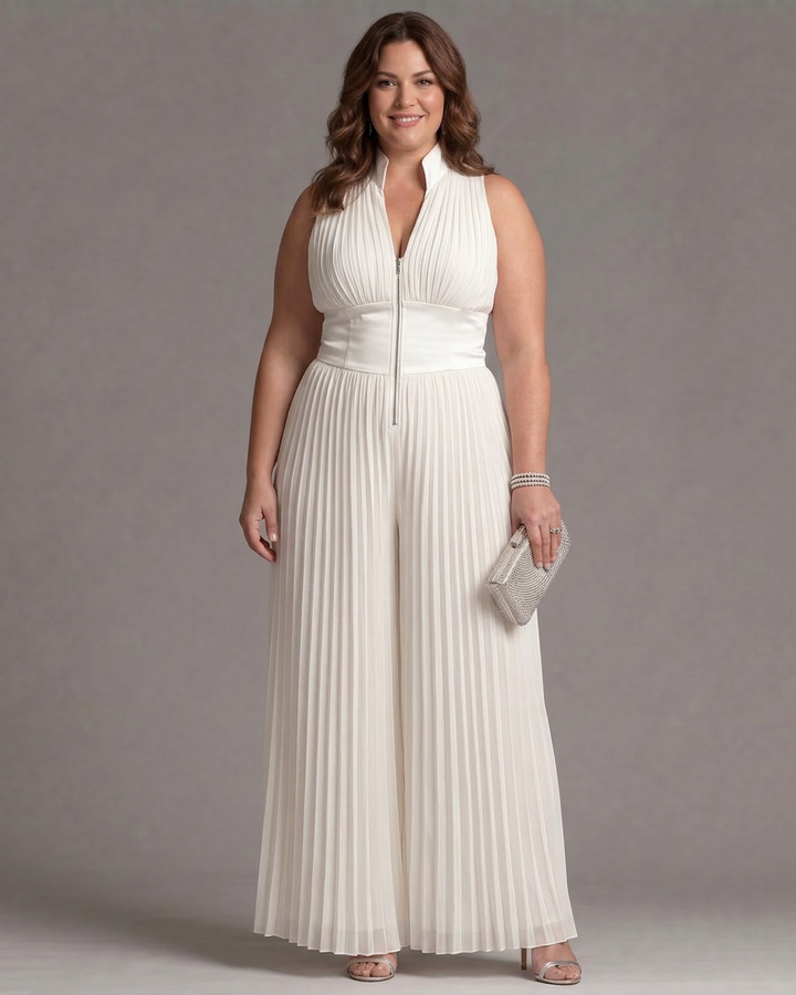 Eilwen | Pleated Halter Neck Wide Leg Jumpsuit