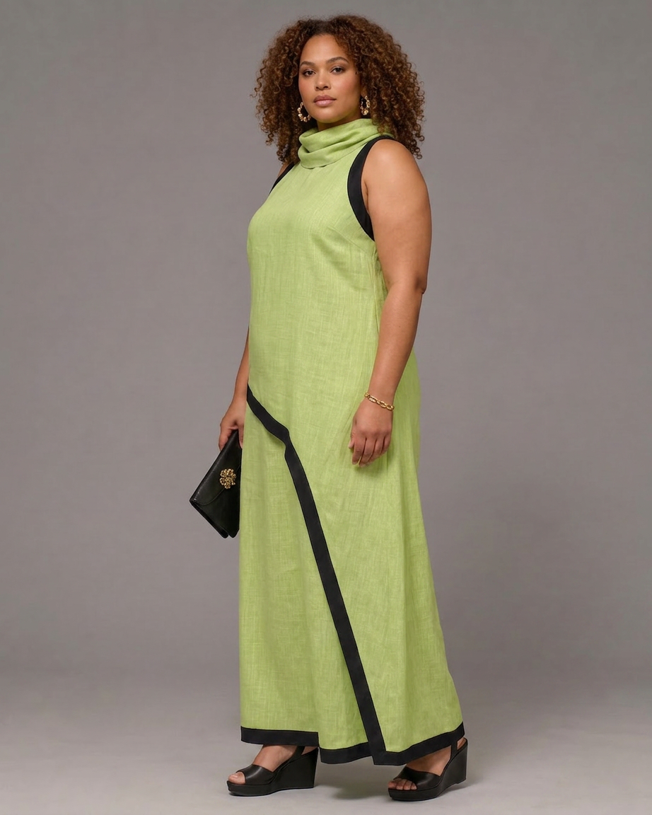 Genevieve | Contrast Trim Sleeveless Layered Top And Wide Leg Trousers Set