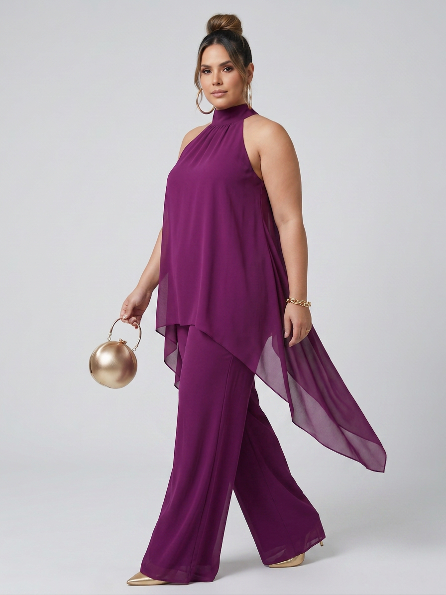 Fleur | Asymmetric Tunic Top Wide Leg Trousers Set