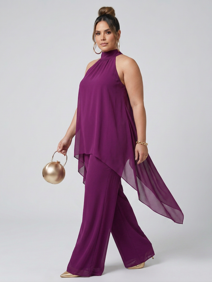 Fleur | Asymmetric Tunic Top Wide Leg Trousers Set