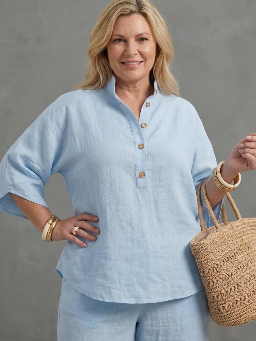 Eleni | Button Front Relaxed Tunic Trouser Set