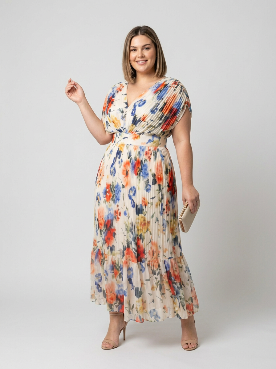 Coraline | Short Sleeve Pleated Floral Midi Dress