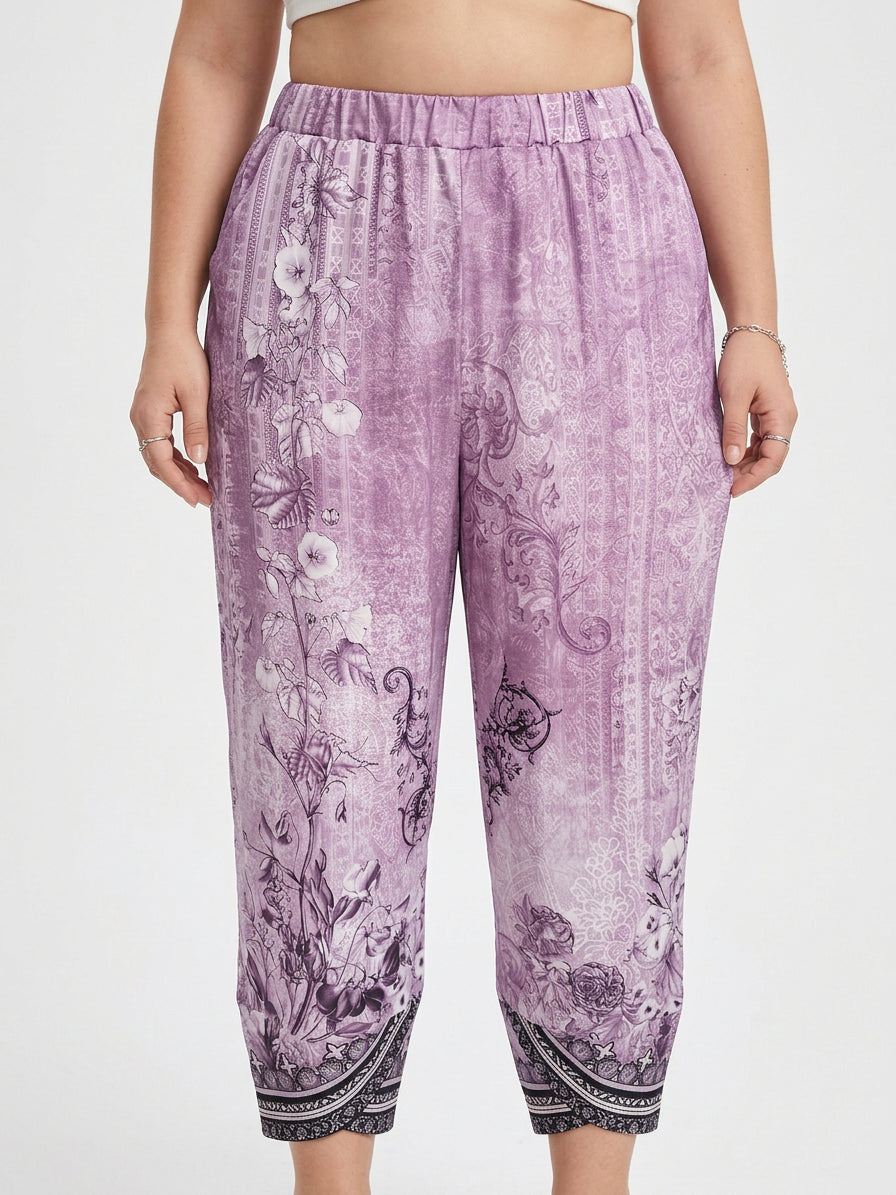 Olwen | Vintage Floral Capri Trouser With Elastic Waist