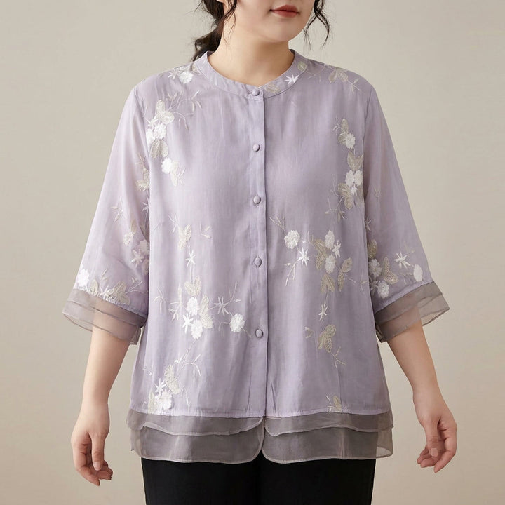 Delia | Elegant Top with Embroidered Flowers