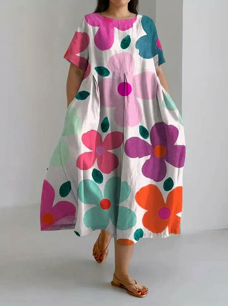 Aveline | Retro Botanical Floral Design Printed Casual Loose Dress