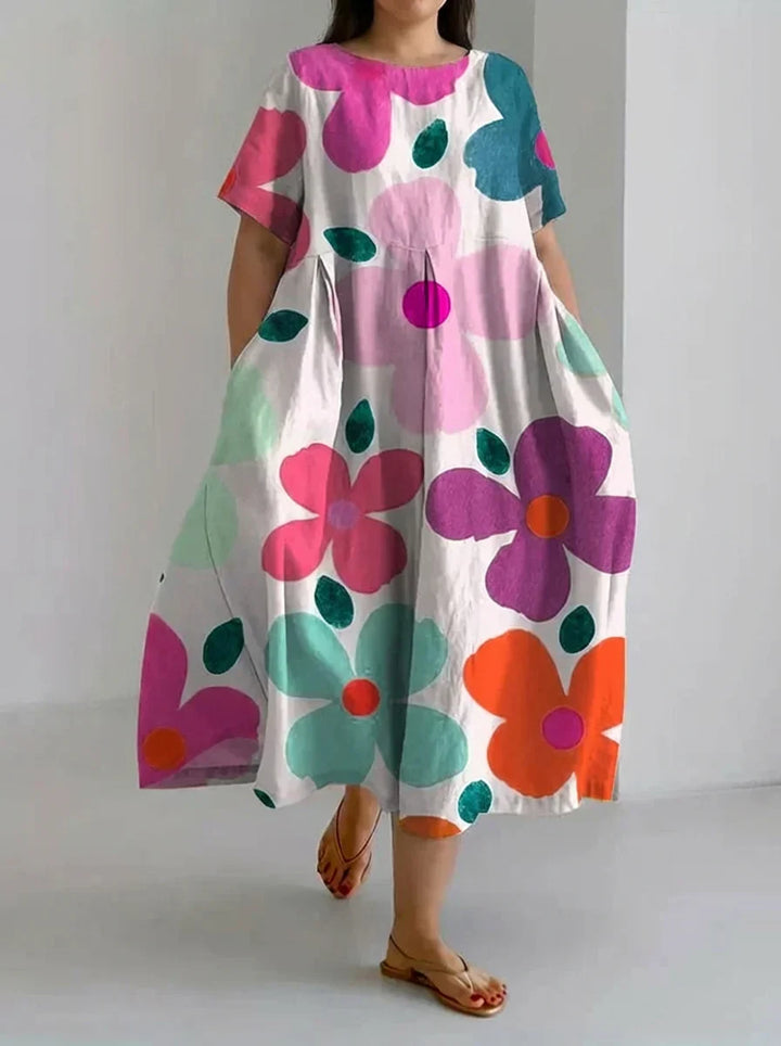 Aveline | Retro Botanical Floral Design Printed Casual Loose Dress