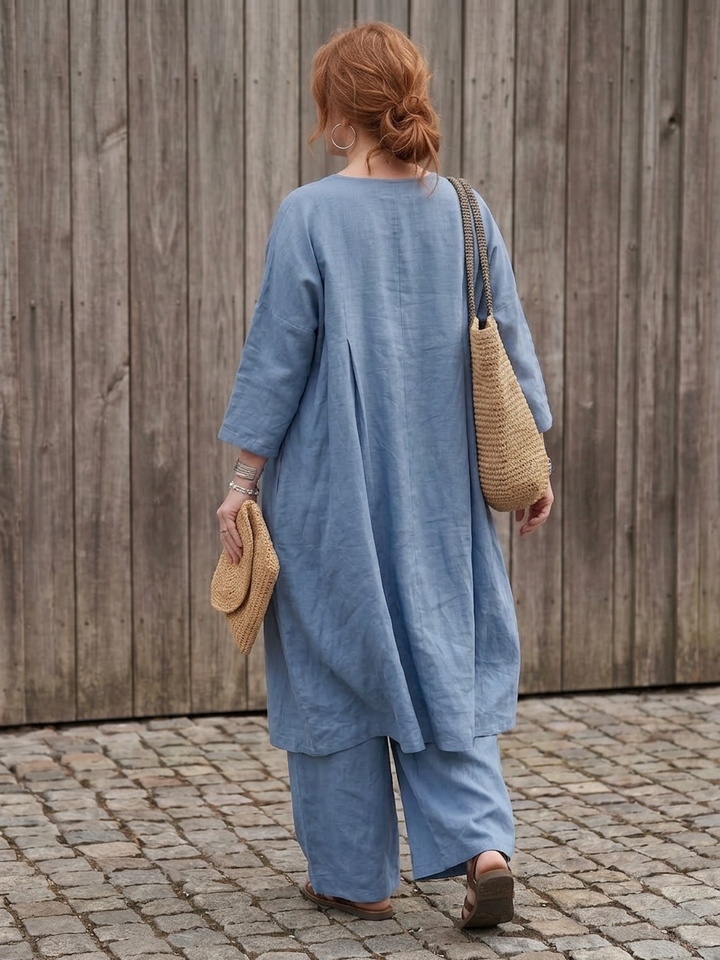 Juna | Loose Tunic Top Wide Leg Trouser Set