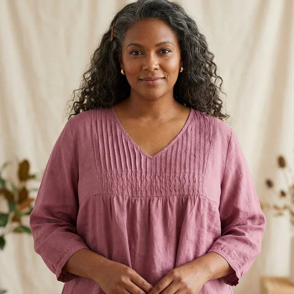 Tindra - Pure Linen Cotton Pleated Comfortable tunic