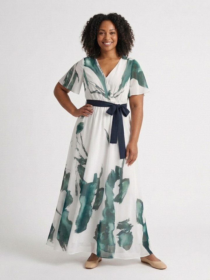 Livia | Flutter Sleeve Belted Maxi Dress