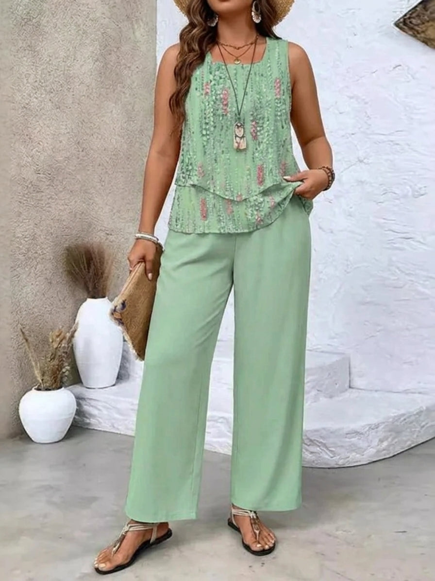 Ysolde | Sleeveless Top And Wide-Leg Trousers Set