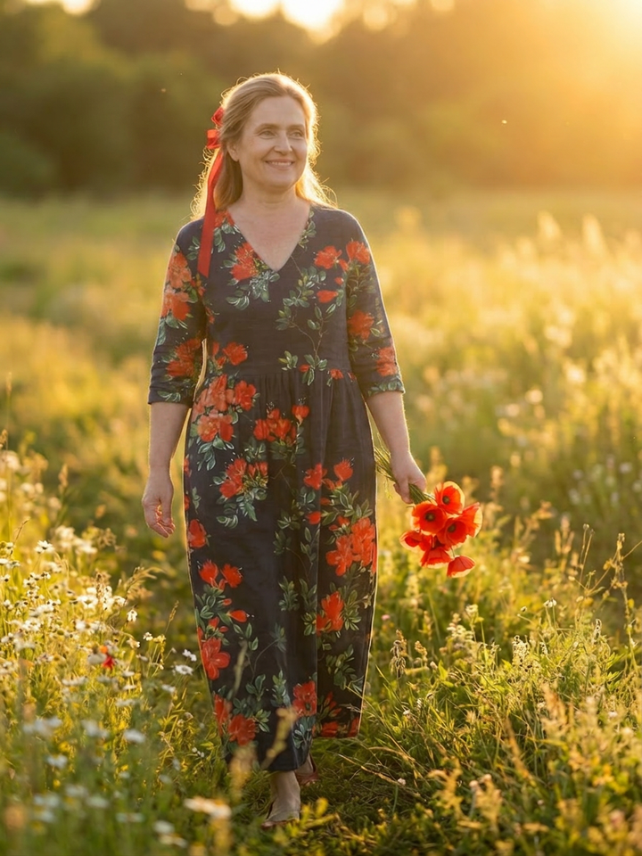 Hana | Calm Drape Floral Midi Dress