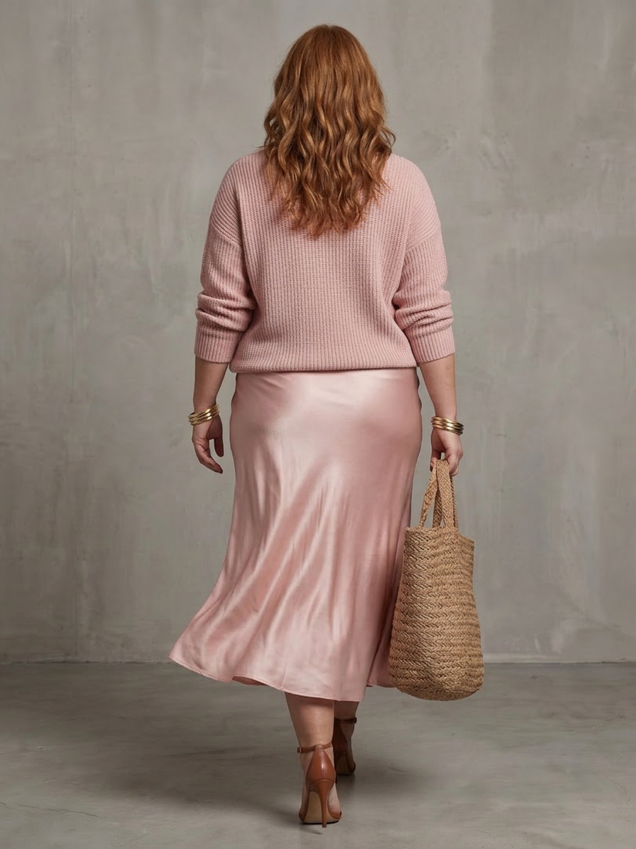 Ines | Bias Fall Satin Skirt Knit Layer Set
